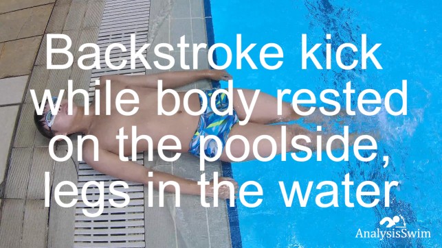 фото для Backstroke kick while body rested on the poolside legs in the water