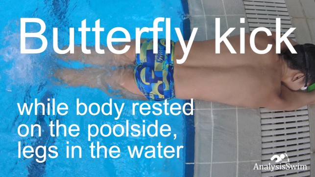 фото для Butterfly kick while body rested on the poolside,legs in the water