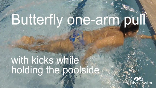 фото для Butterfly one-arm pull with kicks while holding the poolside