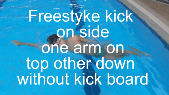 фото для Freestyle kick on side one arm on top other down without kick board